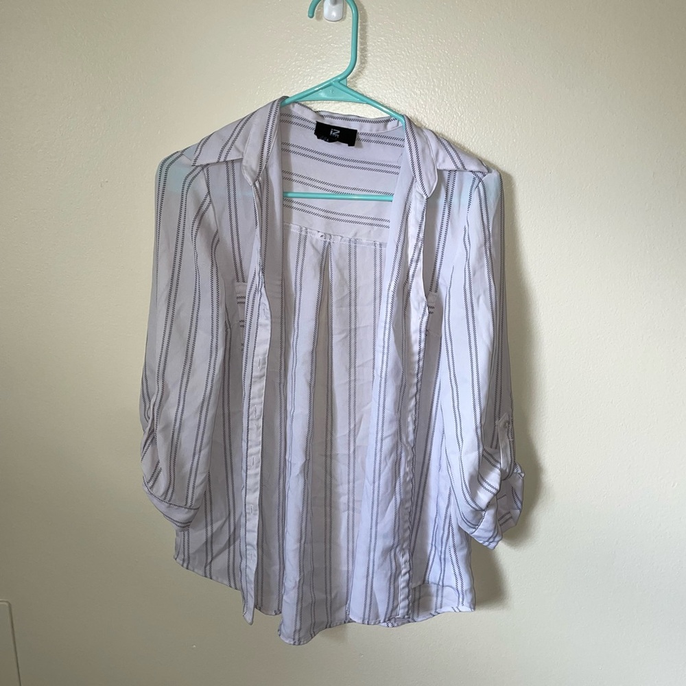 Iz Byer White Striped Button Down Shirt